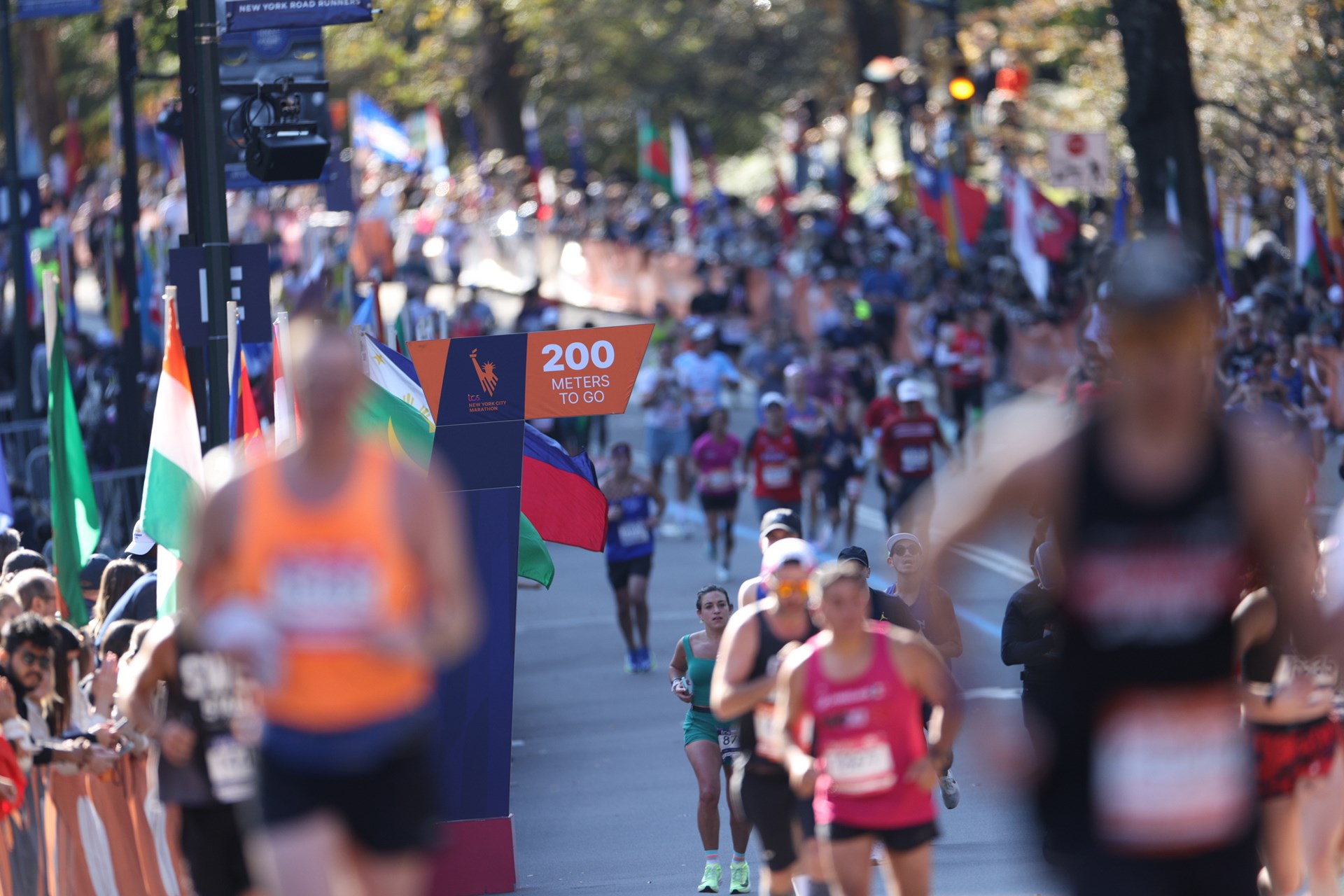 Runners approaching the finish line in Central Park