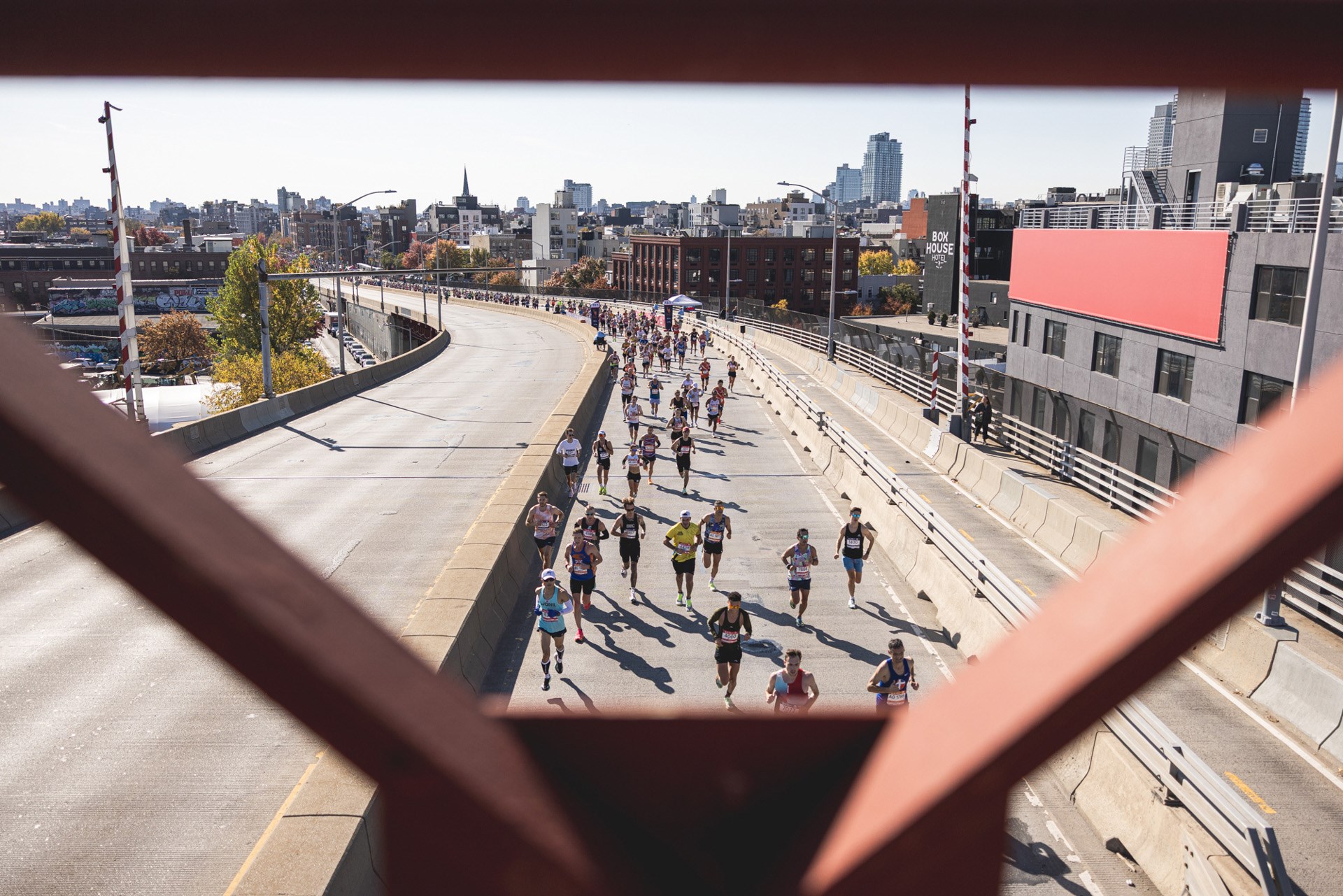 Runners crossing a bridge during the NYC Marathon