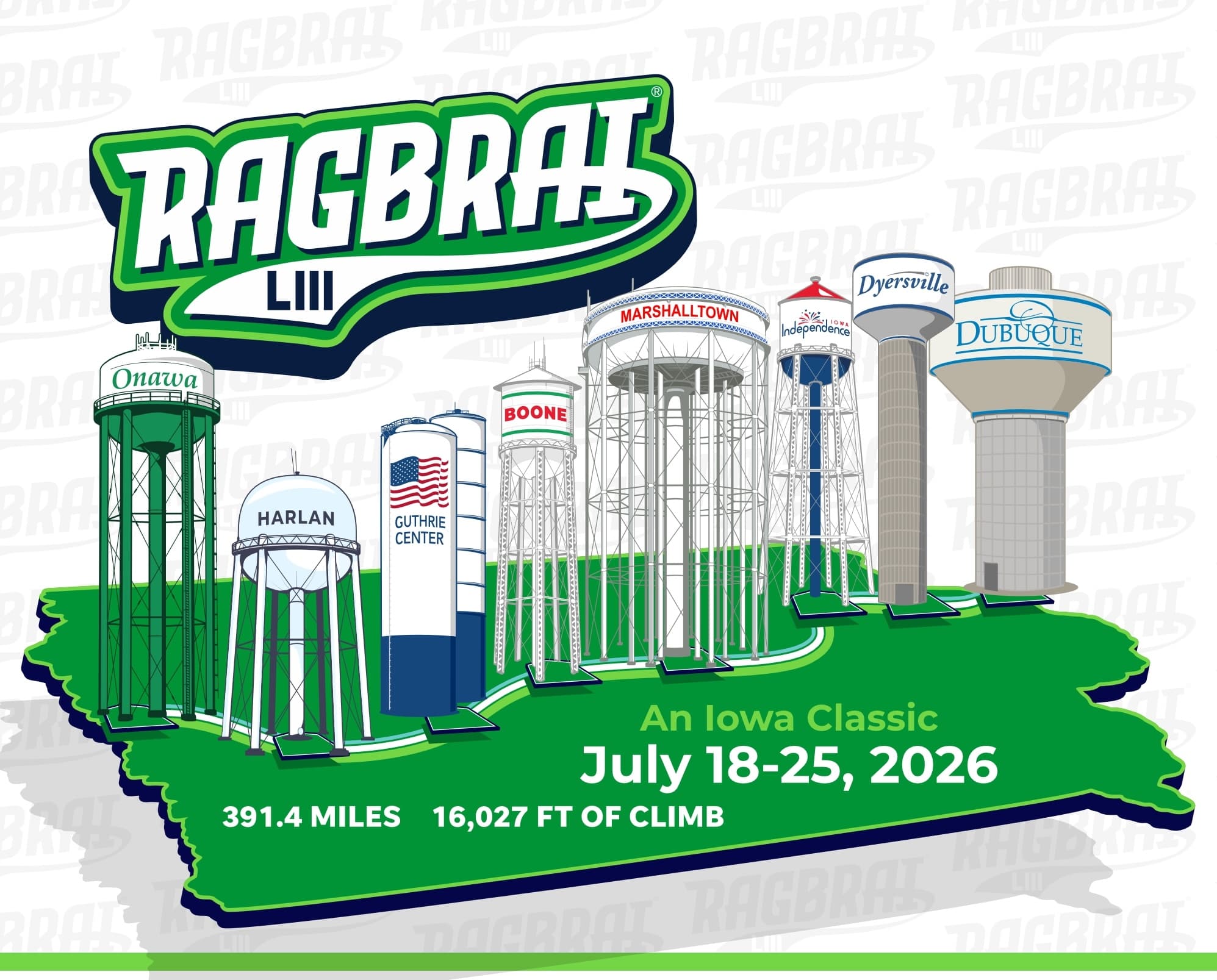 Onawa, Harlan, Guthrie Center, Boone, Marshalltown, Independence, Dyersville, and Dubuque.